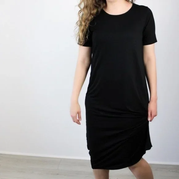 Round Neck Short Sleeve Midi Dress - Black Size Small - Picture 7 of 8